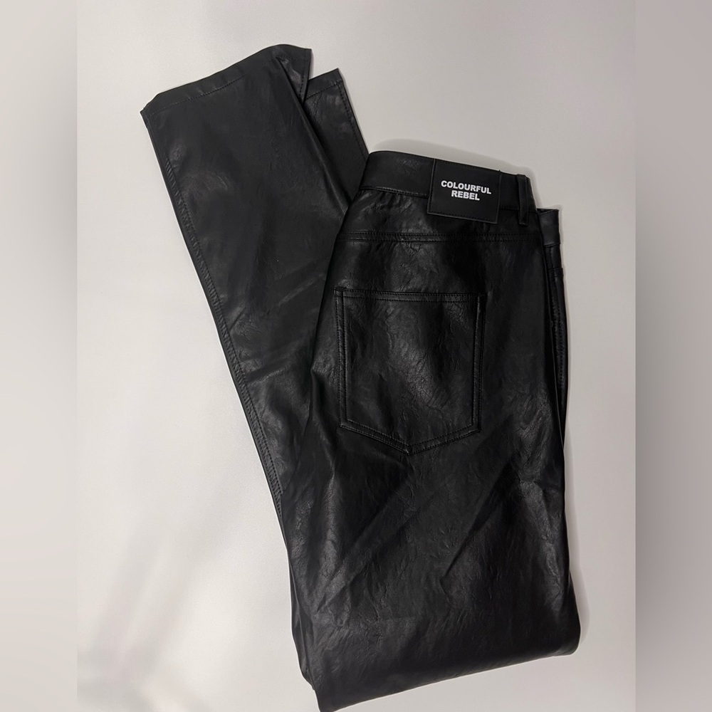 Livia Mid Rise Slit Vegan Leather Pants by Colorful Rebel